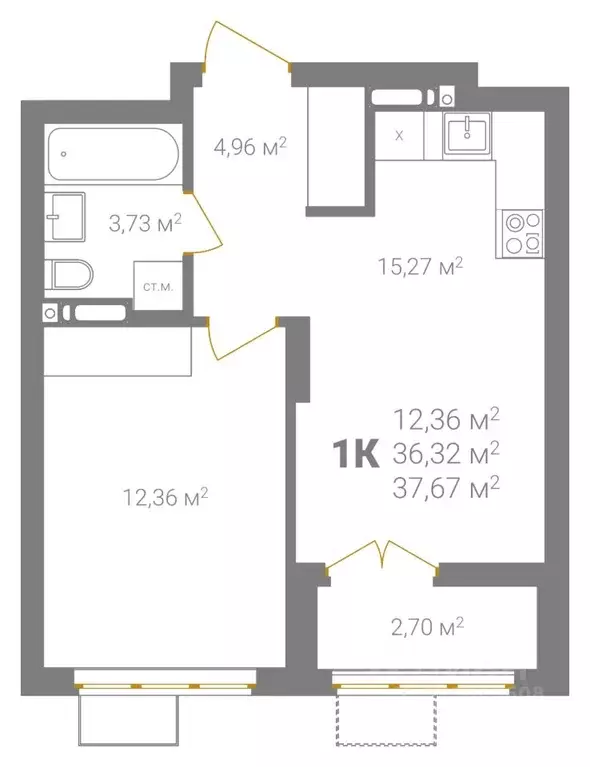 1-к кв. Нижегородская область, Нижний Новгород Ветеринарная ул. (37.67 ... - Фото 2