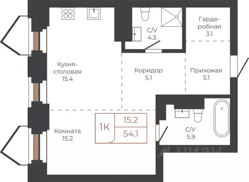 1-к кв. Алтайский край, Барнаул пл. Баварина, 8к2 (54.1 м) - Фото 0