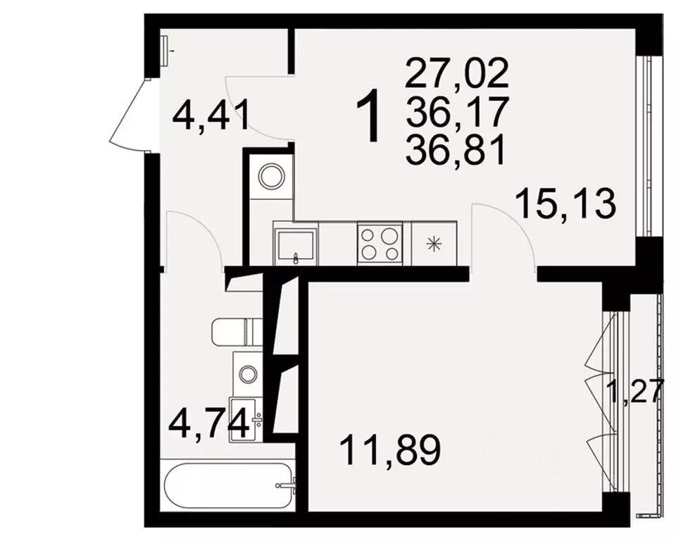 1-к кв. Тульская область, Тула Одоевское ш., 73Б (36.17 м) - Фото 1