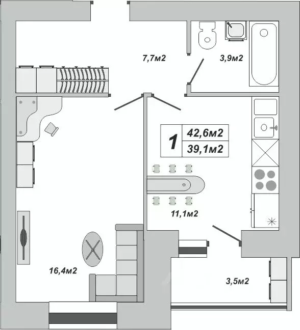 1-к кв. Тамбовская область, Тамбов ул. Чичерина, 7/1к3 (42.6 м) - Фото 0