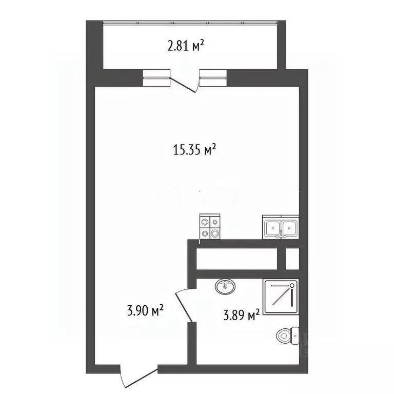 Студия Тюменская область, Тюмень ул. Краснооктябрьская, 16 (28.0 м) - Фото 2