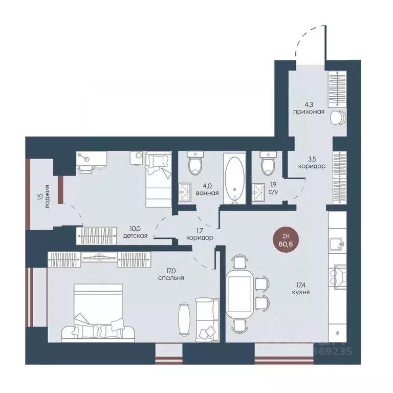 2-к кв. Томская область, Томск Телецентр мкр, ул. Белозерская, 10/1 ... - Фото 2