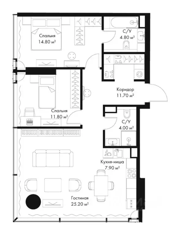 2-к кв. Москва Северный ао, Беговой р-н, Слава жилой комплекс (80.2 м) - Фото 2