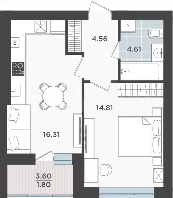 1-к. квартира, 42 м, 7/9 эт. - Фото 1