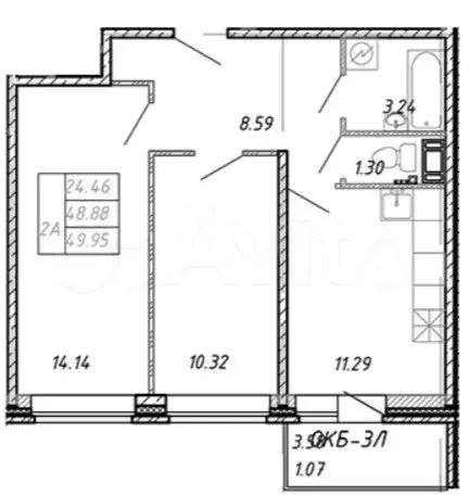 2-к. квартира, 50 м, 7/12 эт. - Фото 1