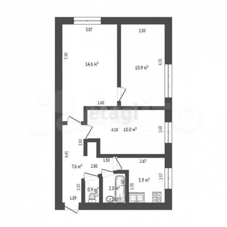 3-к. квартира, 51,9 м, 1/5 эт. - Фото 0