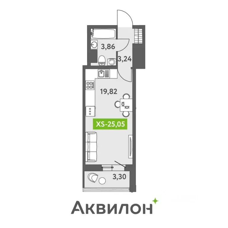 Студия Санкт-Петербург ул. Виктора Конецкого, 5 (28.1 м) - Фото 0