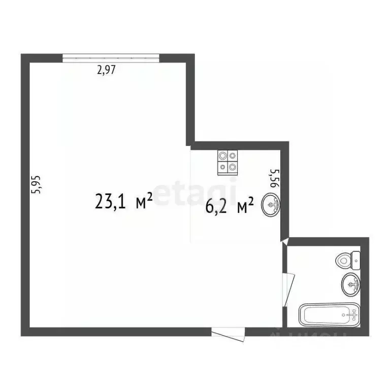 Студия Омская область, Омск просп. Карла Маркса, 43ак1 (32.5 м) - Фото 1