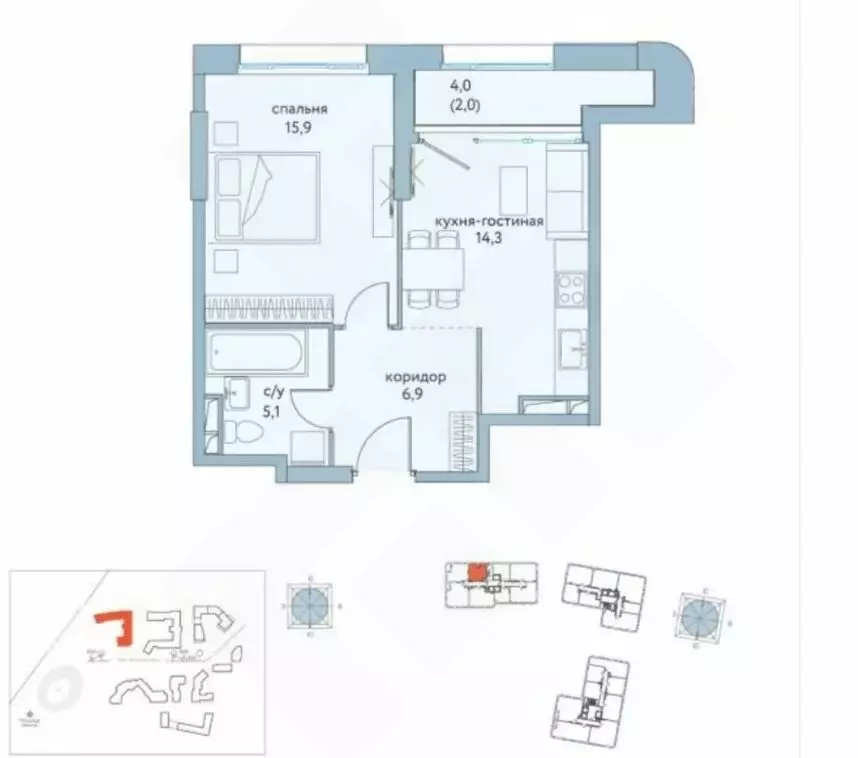 2-комнатная квартира: москва, улица крузенштерна, 2 (44.3 м) - Фото 0