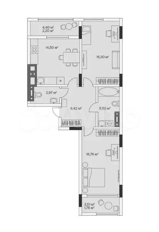 2-к. квартира, 69,4 м, 6/7 эт. - Фото 1