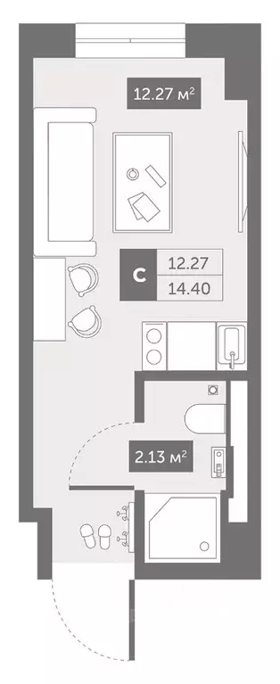 Студия Санкт-Петербург Коломяжский просп., 4 (14.4 м) - Фото 0