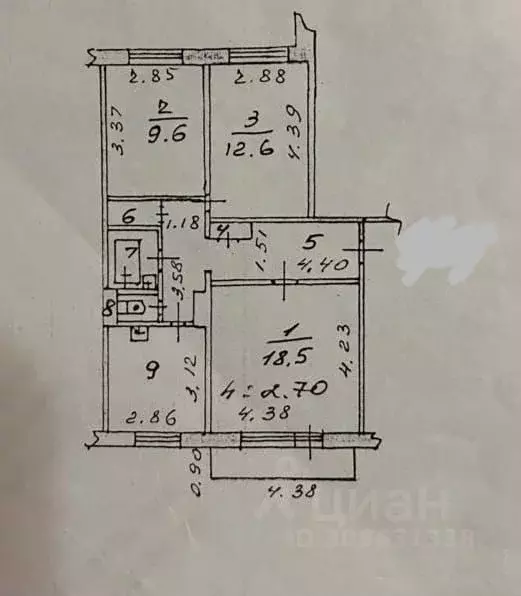 3-к кв. Кемеровская область, Новокузнецк ул. Косыгина, 87 (65.0 м) - Фото 0