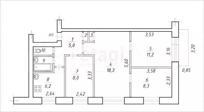 4-к. квартира, 61 м, 5/5 эт. - Фото 0