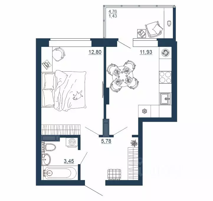 1-к кв. Воронежская область, Воронеж Московский просп., 66 (35.39 м) - Фото 1