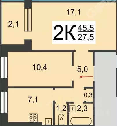 2-к кв. Нижегородская область, Нижний Новгород ул. Свободы, 114 (45.5 ... - Фото 2