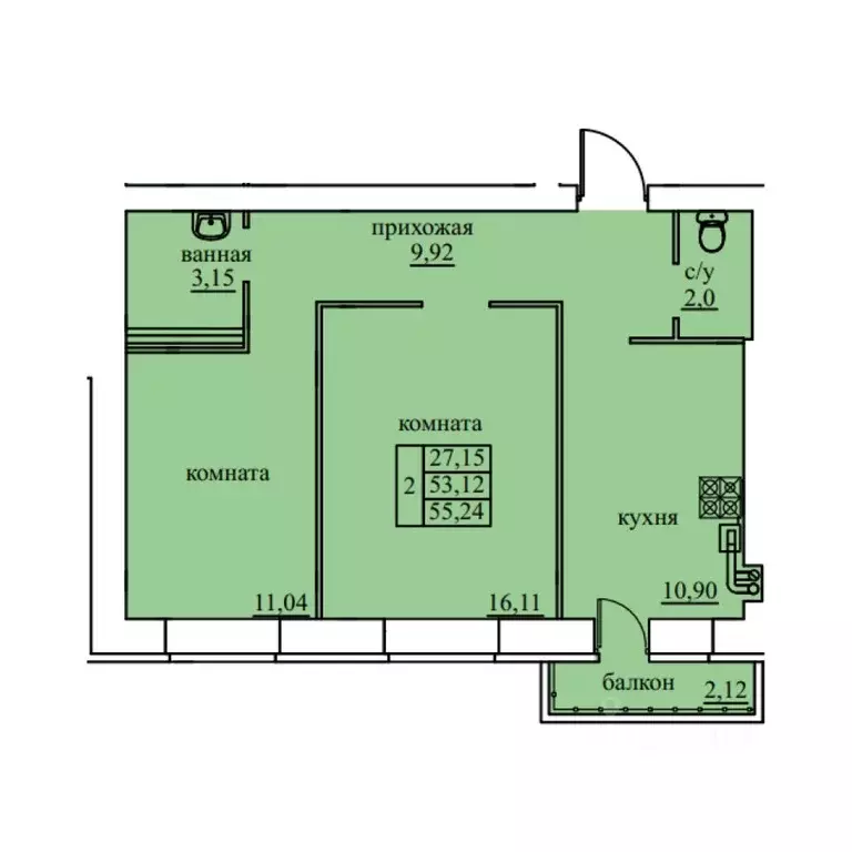 2-к кв. Ярославская область, Ярославский муниципальный округ, пос. ... - Фото 1