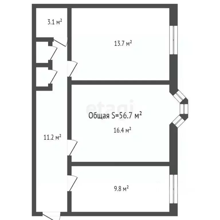 2-к кв. Новосибирская область, Новосибирск ул. Станиславского, 2 (56.7 ... - Фото 1