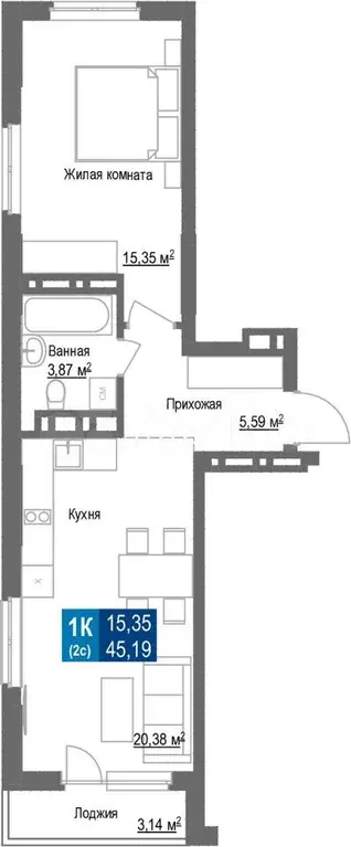 1-к. квартира, 45,2 м, 6/25 эт. - Фото 1