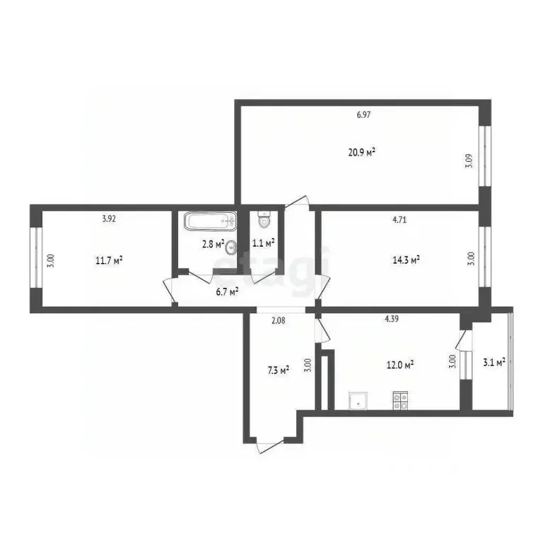 3-к кв. Тюменская область, Тюмень ул. Николая Зелинского, 23 (77.0 м) - Фото 0