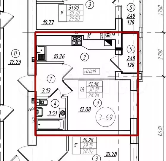 1-к. квартира, 31,4м, 1/8эт. - Фото 1