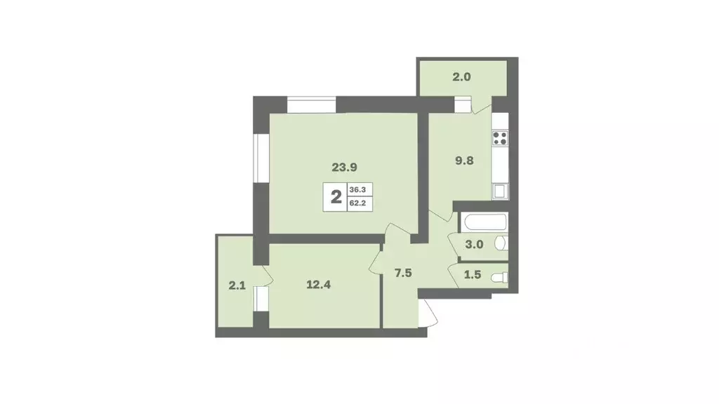 2-к кв. Башкортостан, Уфа Дагестанская ул., лит11 (62.2 м) - Фото 1