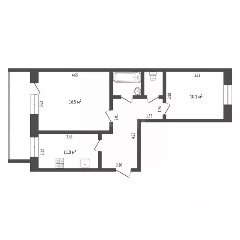 2-к кв. Тюменская область, Тюмень ул. Федюнинского, 13 (48.0 м) - Фото 1