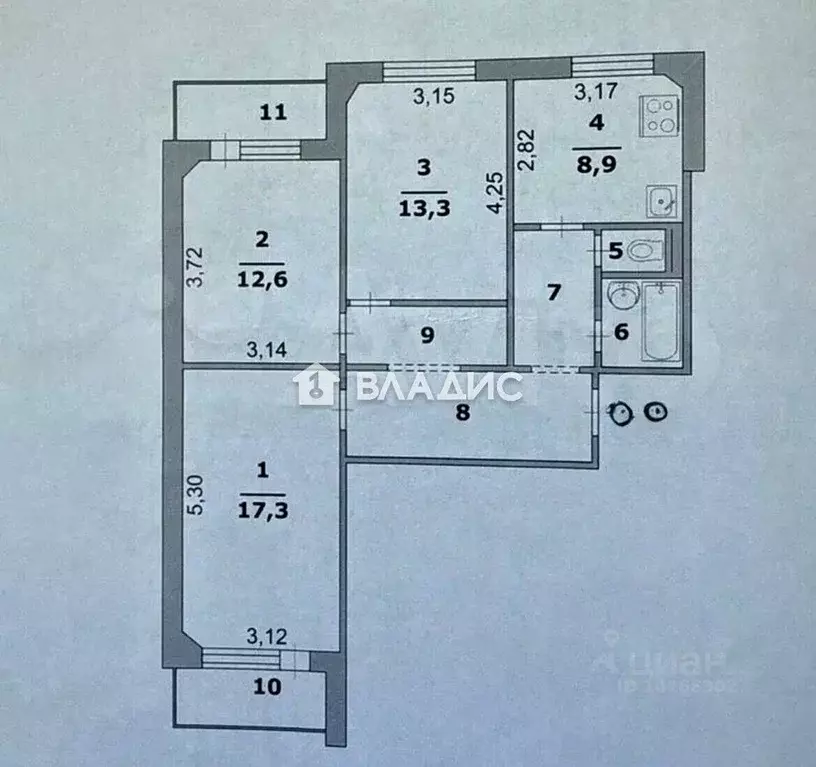 3-к кв. Белгородская область, Белгород просп. Славы, 6 (73.4 м) - Фото 2