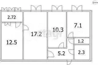 3-к. квартира, 56,3 м, 2/9 эт. - Фото 0
