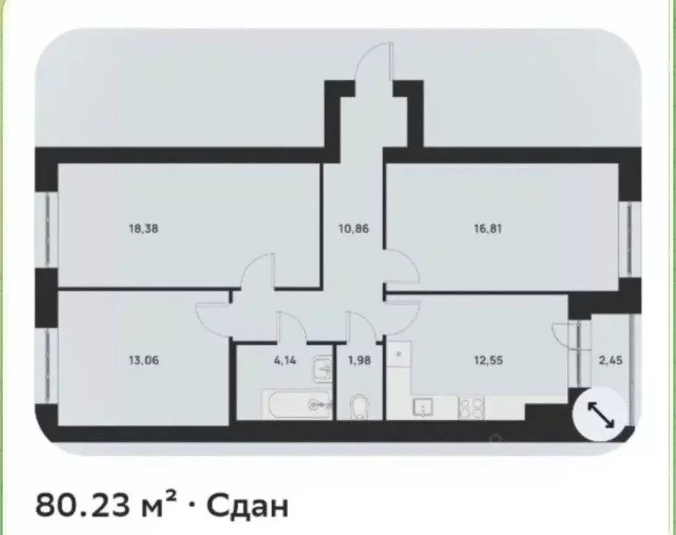 3-к кв. Тульская область, Тула Новая Тула мкр,  (80.23 м) - Фото 1