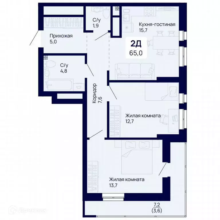Продаётся 2-к квартира, 65 м - Фото 0