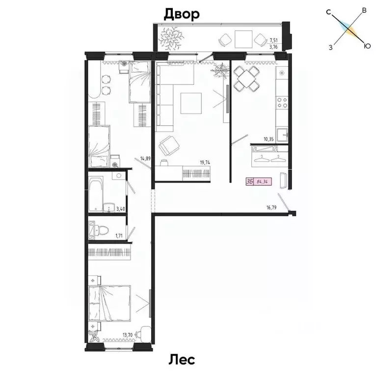 3-к кв. Томская область, Томск тракт Иркутский, 185Б (84.34 м) - Фото 0