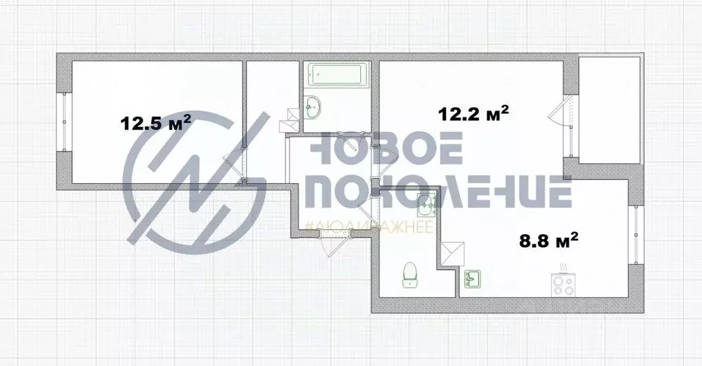 2-к кв. Омская область, Омск ул. Перелета, 27с2 (49.65 м) - Фото 1