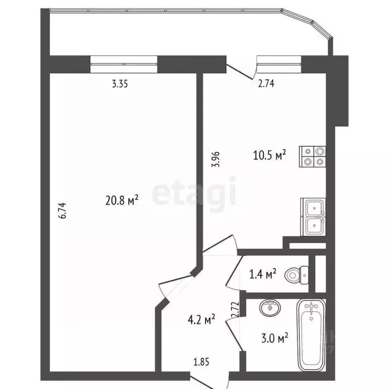 1-к кв. Архангельская область, Архангельск Московский просп., 41к2 ... - Фото 1