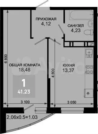 1-к. квартира, 41,2 м, 3/19 эт. - Фото 1