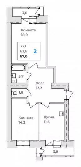 2-к кв. Амурская область, Благовещенск  (67.0 м) - Фото 0