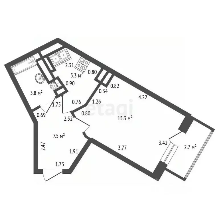 1-к кв. Санкт-Петербург ул. Оптиков, 47к1 (31.9 м) - Фото 2