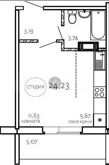 Квартира-студия, 29 м, 6/10 эт. - Фото 0