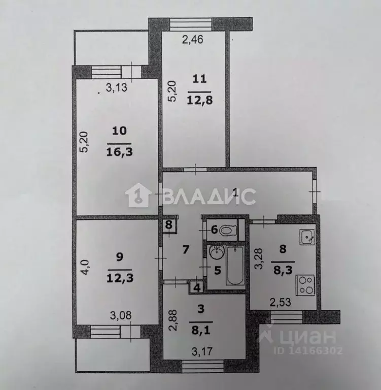 4-к кв. Белгородская область, Белгород ул. Буденного, 6 (74.4 м) - Фото 2