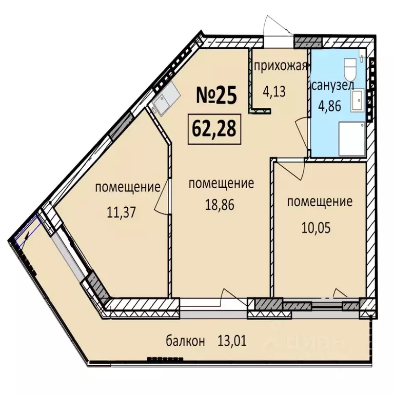 3-к кв. Калининградская область, Балтийск  (62.28 м) - Фото 0