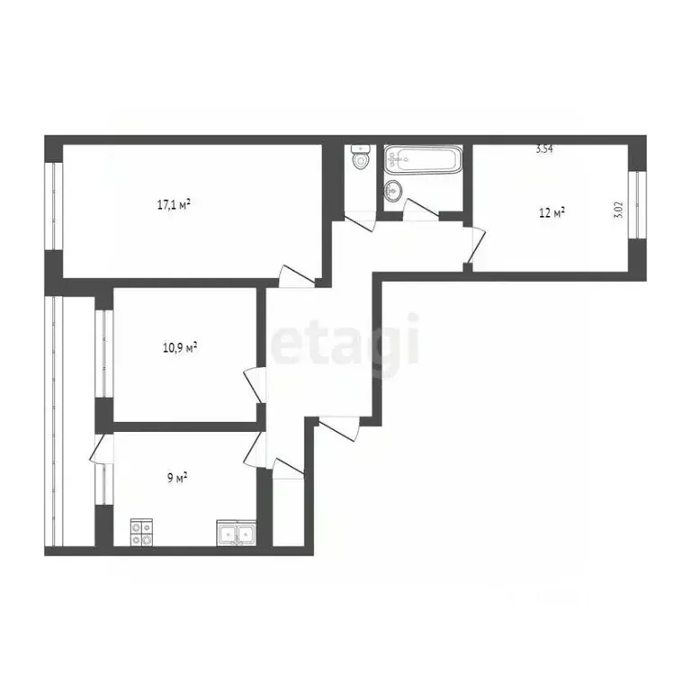 3-к кв. Псковская область, Псков ул. Байкова, 10 (62.4 м) - Фото 1