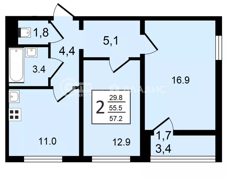 2-комнатная квартира: Воронеж, улица Загоровского, 13к3 (57.1 м) - Фото 0