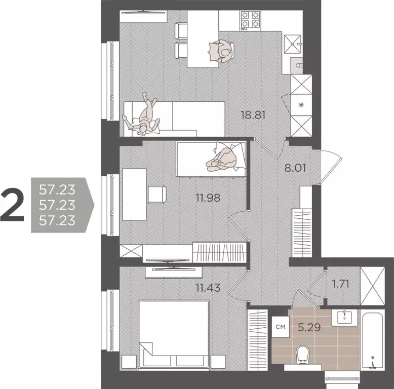 Квартира-студия: Калининград, Батальная улица, 65А (57.23 м) - Фото 1
