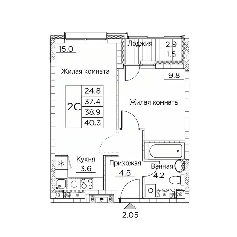 2-к кв. Приморский край, Владивосток ул. Расула Гамзатова, 7к2 (40.3 ... - Фото 1