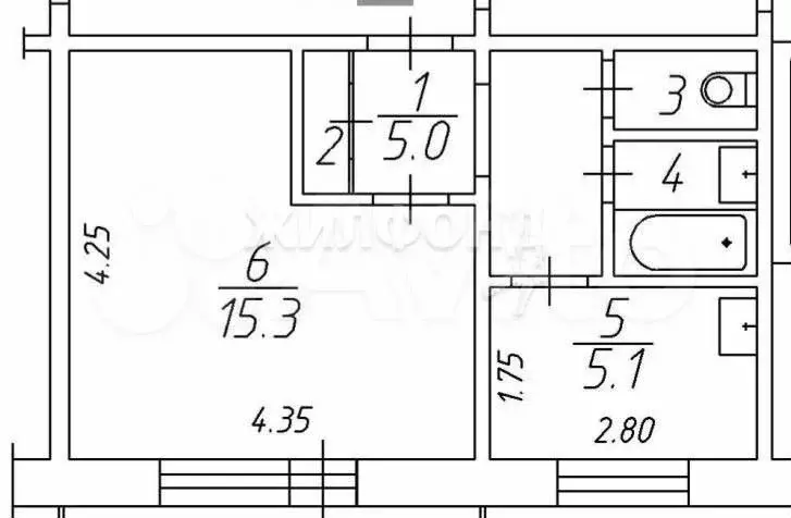 1-к. квартира, 30,6 м, 6/9 эт. - Фото 0