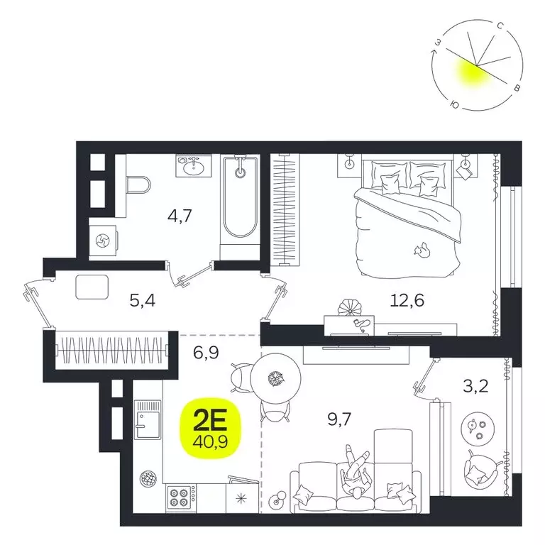 2-комнатная квартира: Екатеринбург, улица Титова, 19Б (40.9 м) - Фото 0