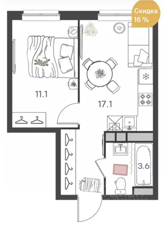 1-к кв. Нижегородская область, Нижний Новгород Культура с/пос, 26А ... - Фото 1