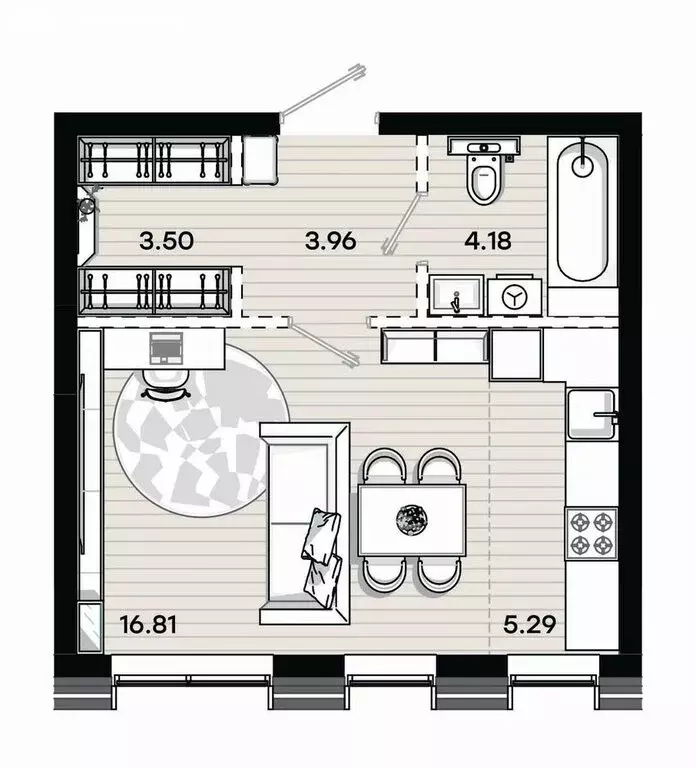 Квартира-студия: Казань, ЖК Минтимер (33.74 м) - Фото 2
