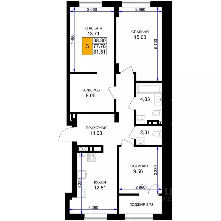 3-к кв. Калининградская область, Гурьевск Включи жилой комплекс (81.51 ... - Фото 1