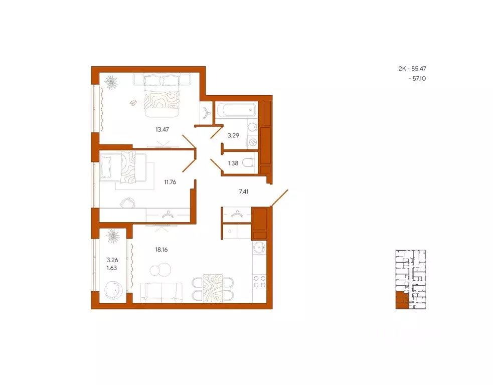 2-к кв. Пензенская область, Пенза Терра жилой комплекс (57.1 м) - Фото 1