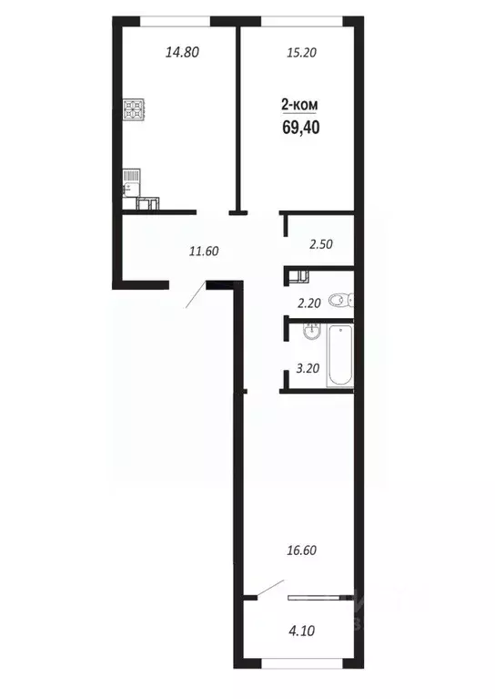 2-к кв. Омская область, Омск просп. Королева (69.4 м) - Фото 0